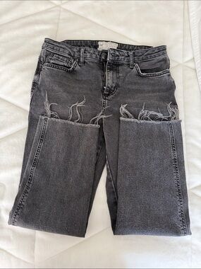 Free People Straight Leg Distressed Grey Jeans